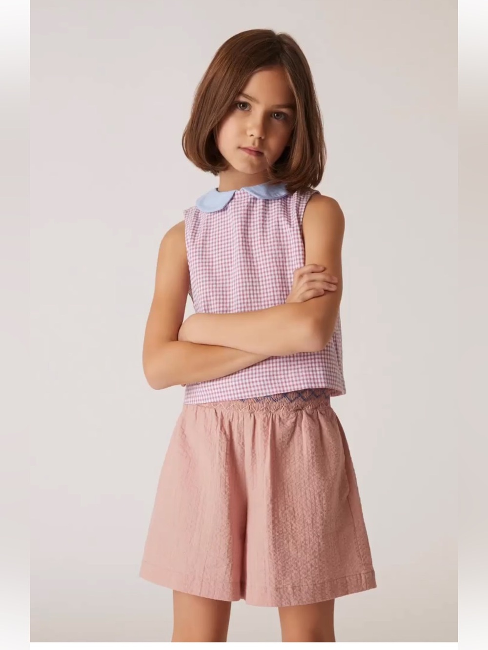 The Sunday Collective Girl’s Gingham Sleeveless Top purple blue collar NWT